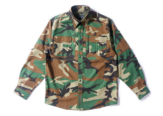 Chiny Woodland Camo Tactical Combat Shirt z ukrytymi kieszeniami ołówkowymi z długim rękawem fabryka